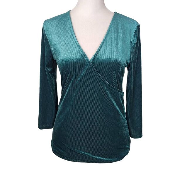 Express Green Velvet Ribbed Wrap Top NWT Size XS Dressy Green Velvet Top - Picture 1 of 10